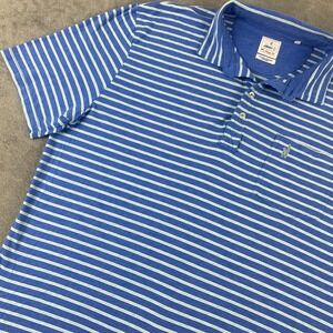 johnnie-O Men XXL Polo Shirt Blue Striped Hangin Out Surfer Logo Cotton Modal